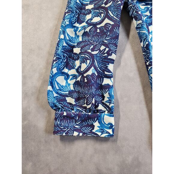 Tory Burch Button Up Tunic Top Womens Size 10 Blue Floral Geometric Wool Silk - Picture 11 of 14